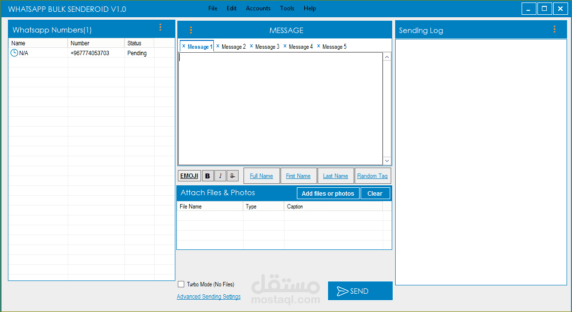 ارسال الرسائل الجماعية عبر الواتس   كذلك ربط البرمجية مع برنامج المحاسبة والمبيعات وارسال الرسائل والملفات والفواتير من برنامج المحاسبة إلى العملاء والموظفين عبر الواتس