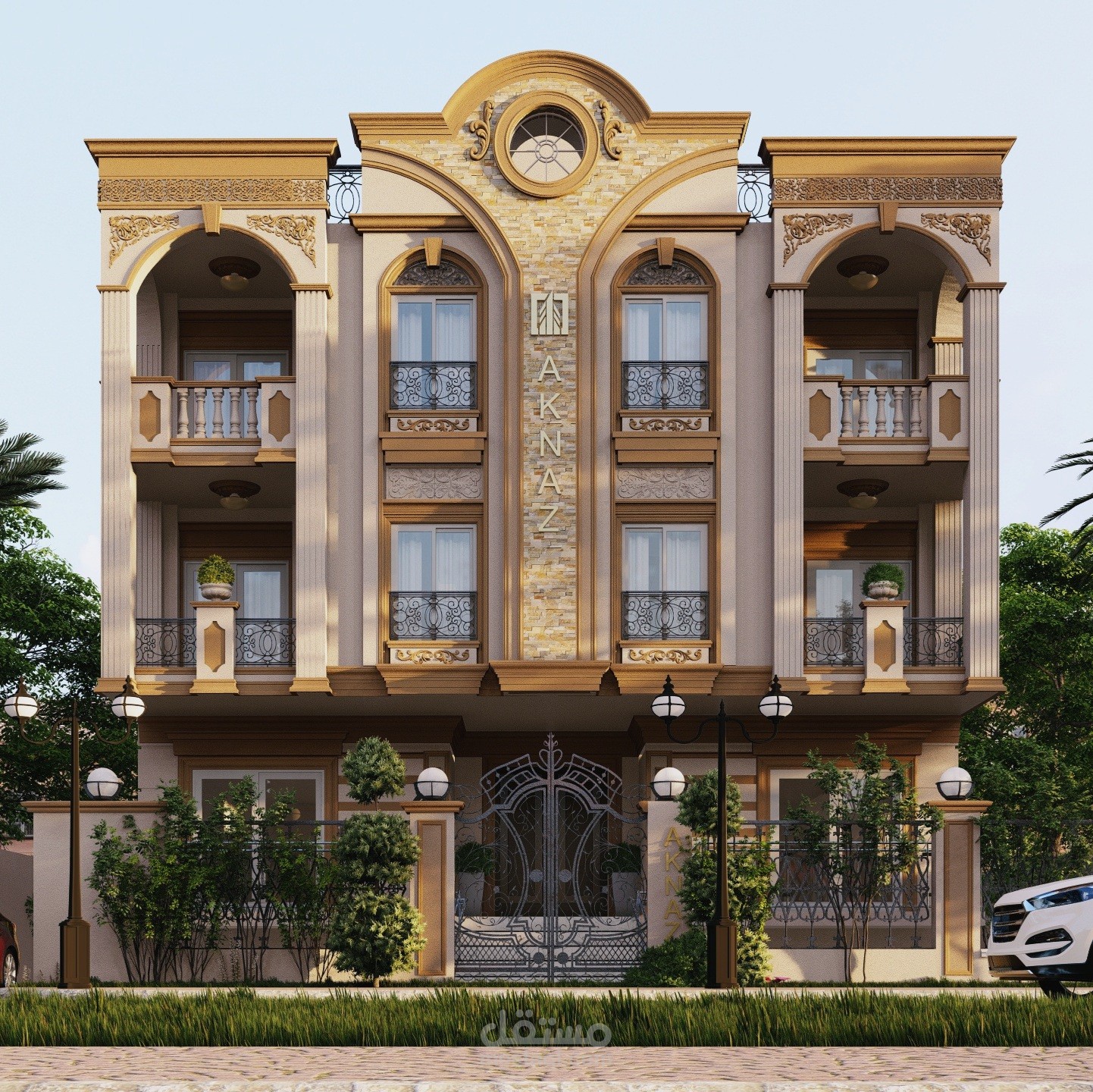 تصميم واجهة فيلا سكنية من دورين نيو كلاسيك