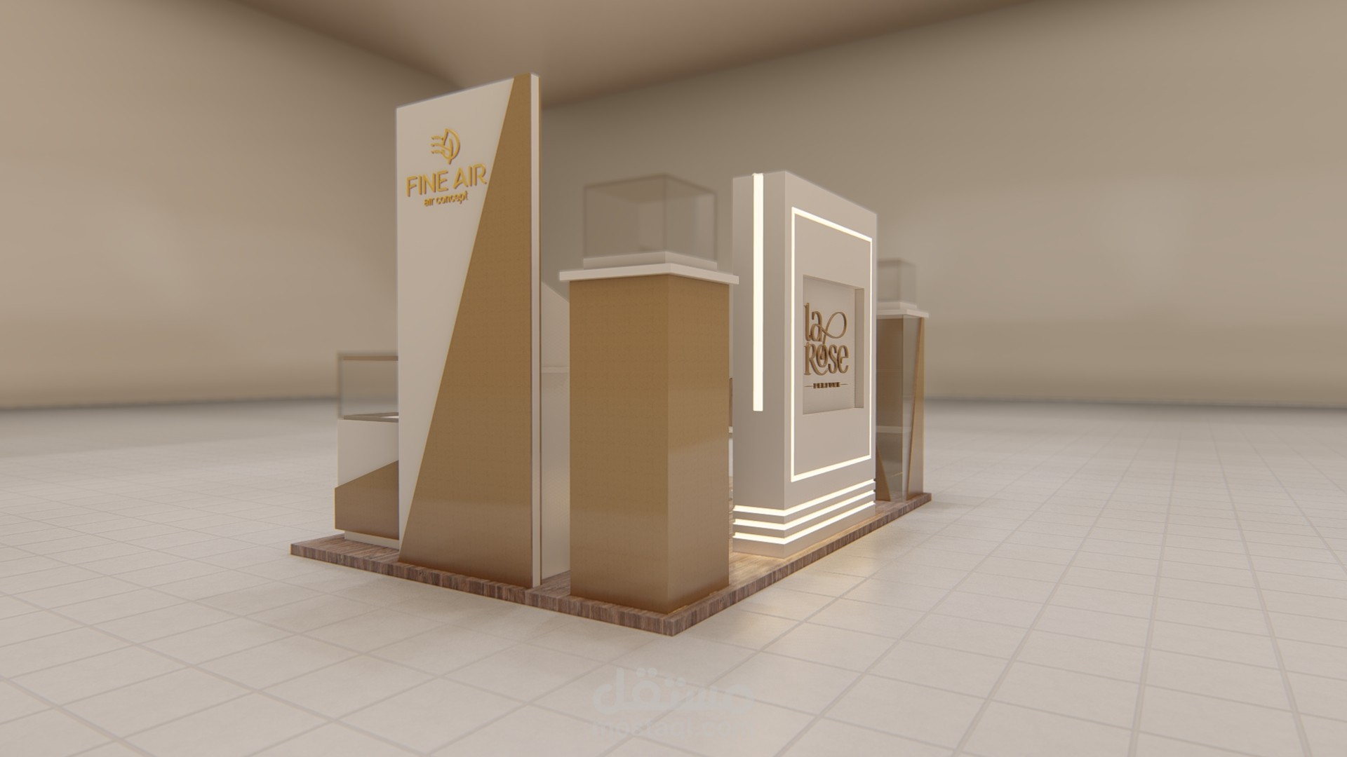 تصميم كشك kiosk لبراند عطور ومواد تجميل