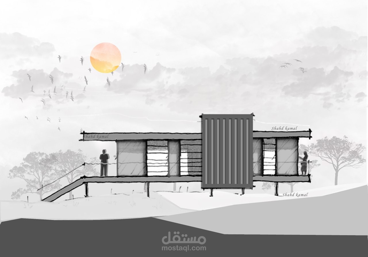 Gray artistic elevation render
