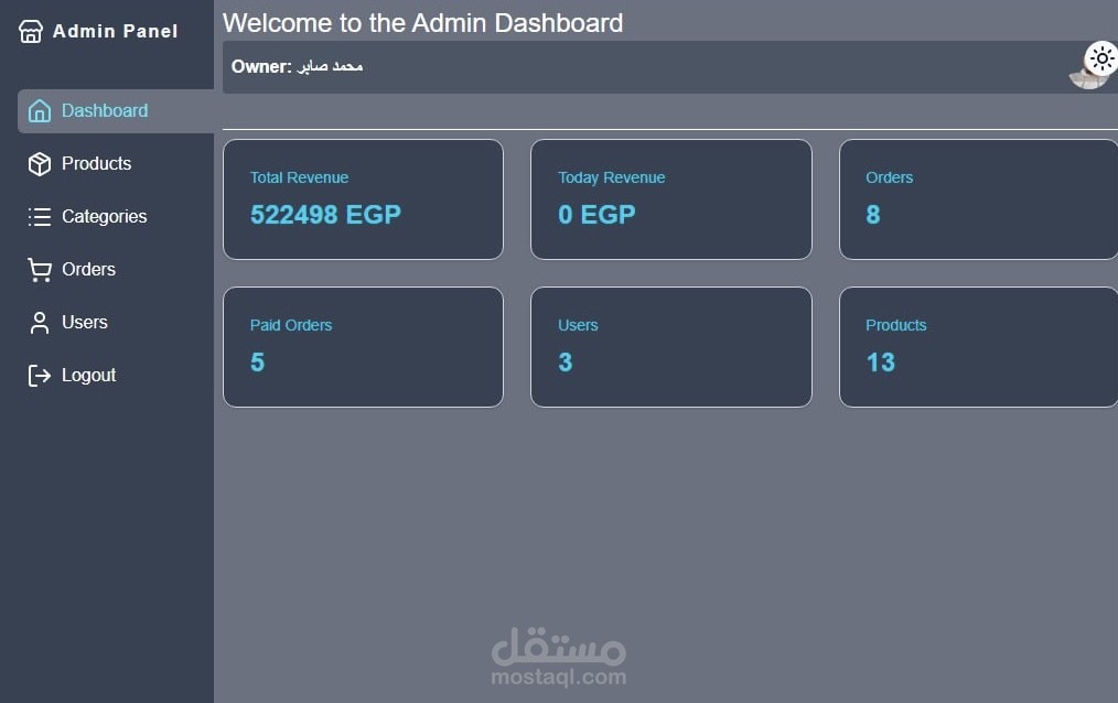 متجر لبيع الأجهزة الإلكترونية (واجهة الأدمن)