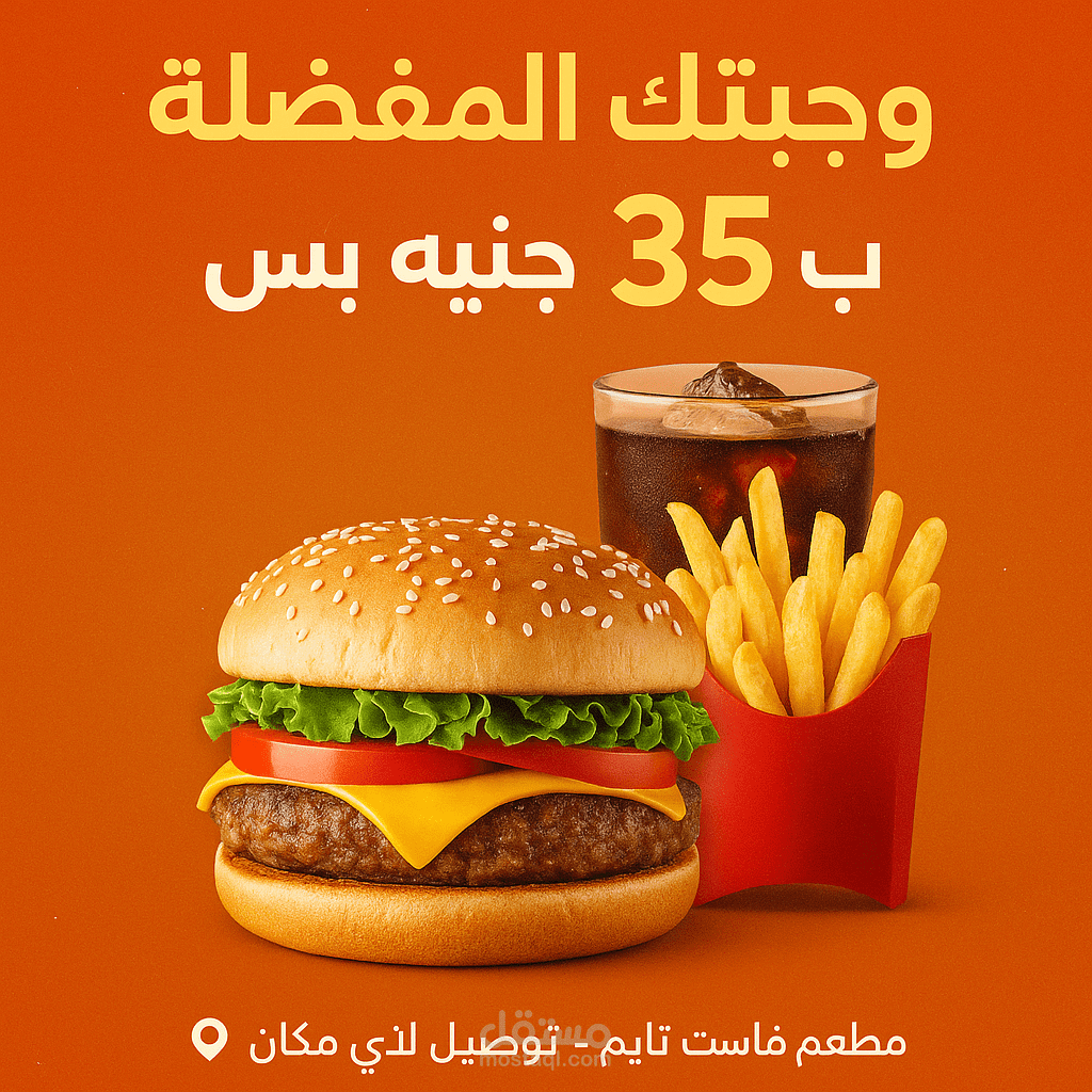 تصميم إعلان سوشيال ميديا لمطعم وجبات سريعة