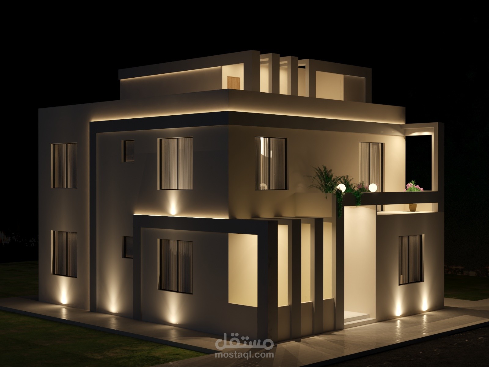 تصميم واجهتين خارجيتين لفيلا في الكويت