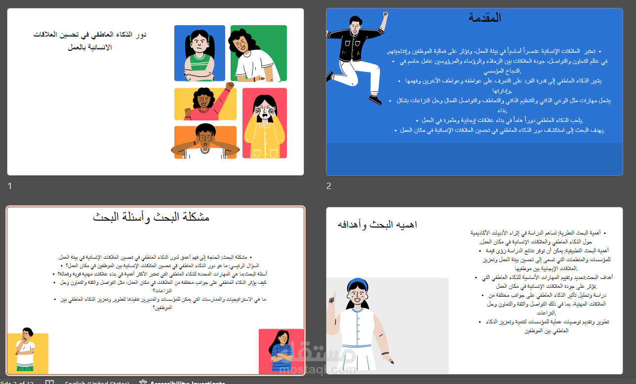 عرض عن دور الذكاء العاطفي غي تحسين العلاقات الانسانية بالعمل