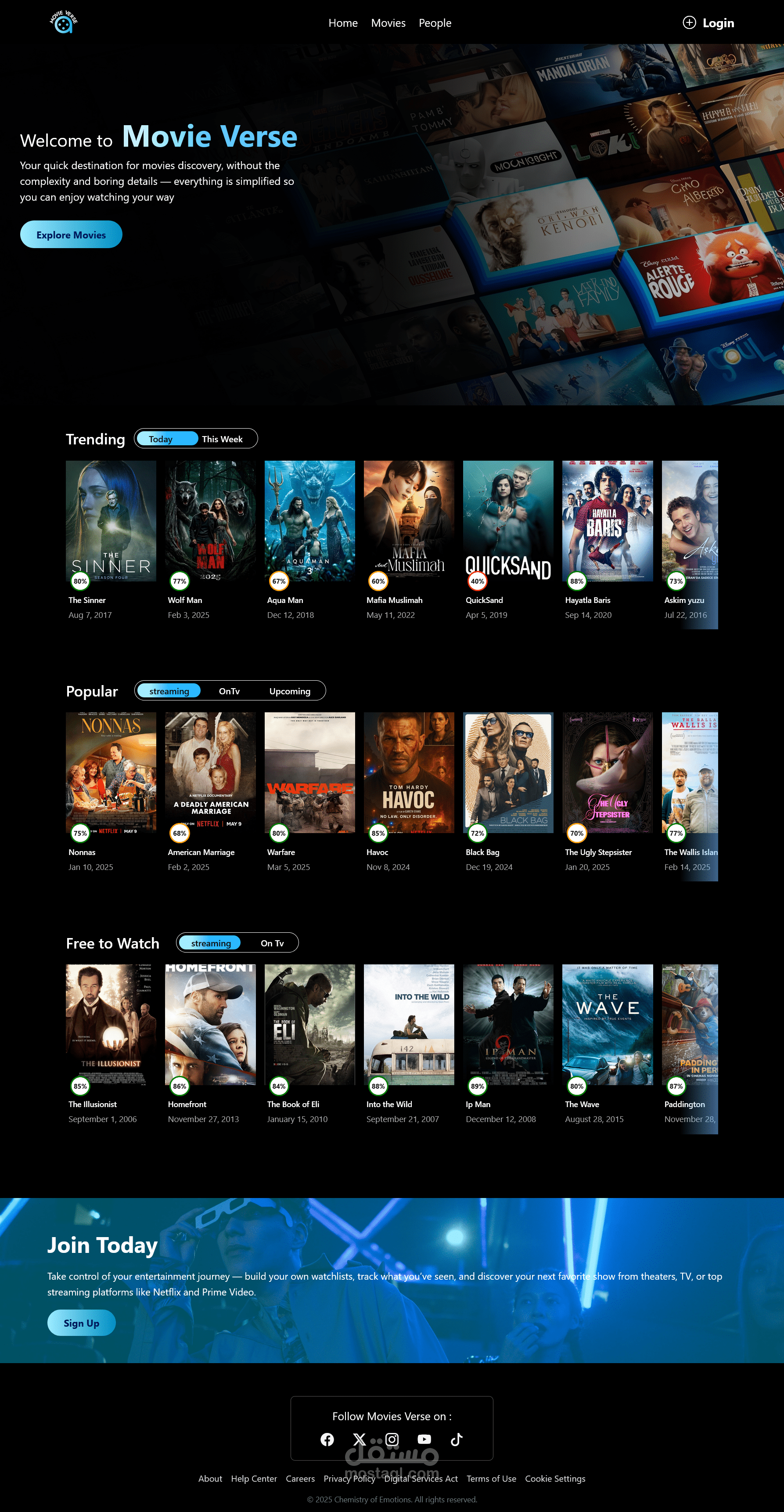 موقع ويب للأفلام مبني باستخدام React.js