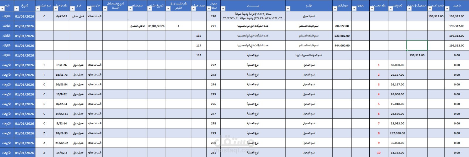 شيت خزينة لمتابعة الايرادات والمصروفات اليومية ومتابعه كافة العمليات