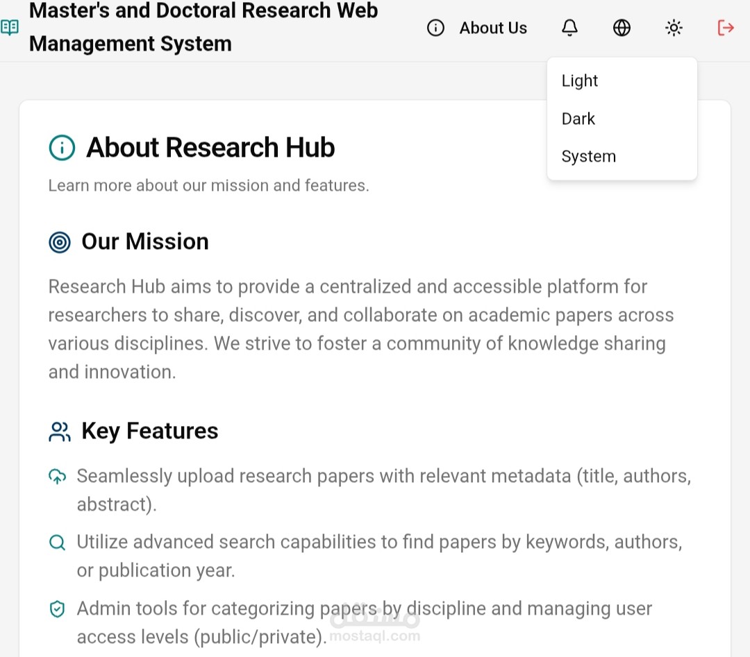 Master's and Doctoral Research Web Management System | مستقل