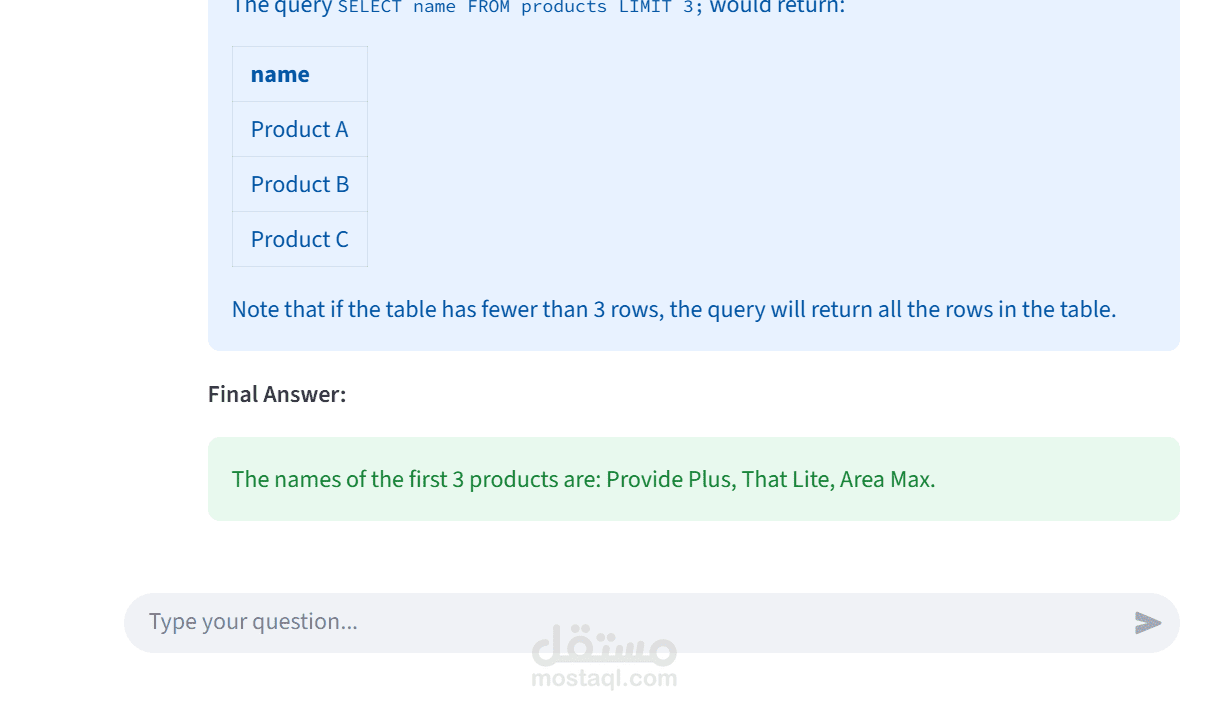شاتبوت مساعد في تعلم لغة SQL بطريقة تفاعلية