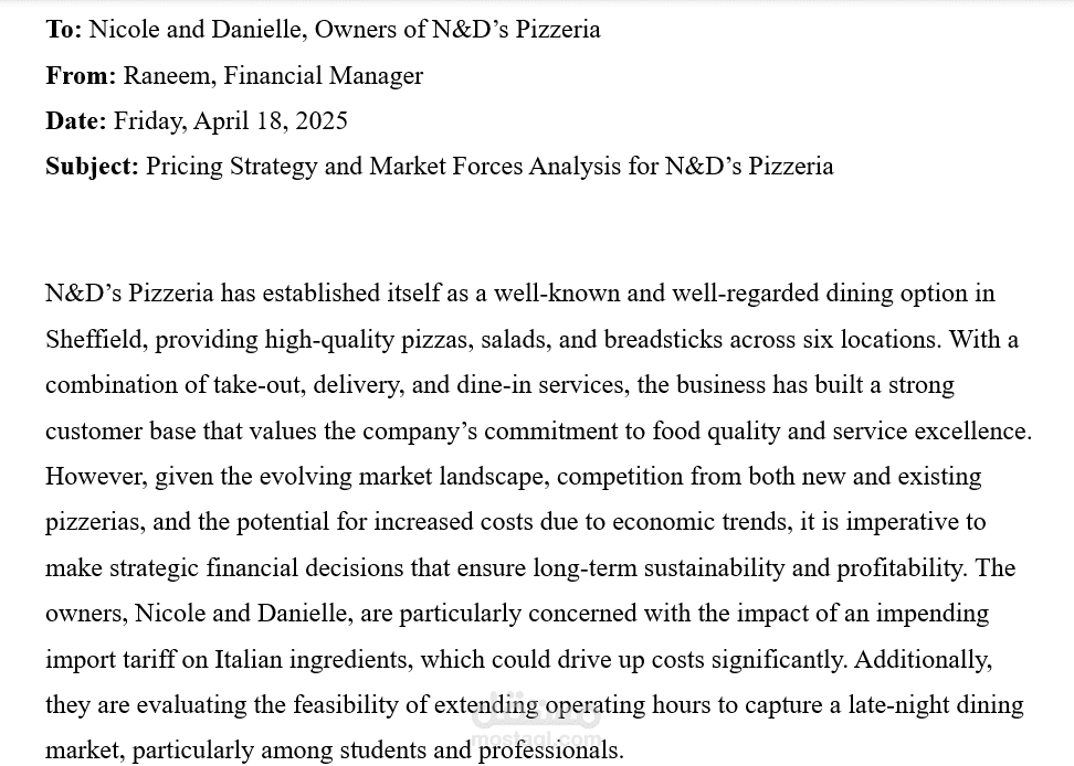 Pricing Strategy and Market Forces Analysis for N&D’s Pizzeria