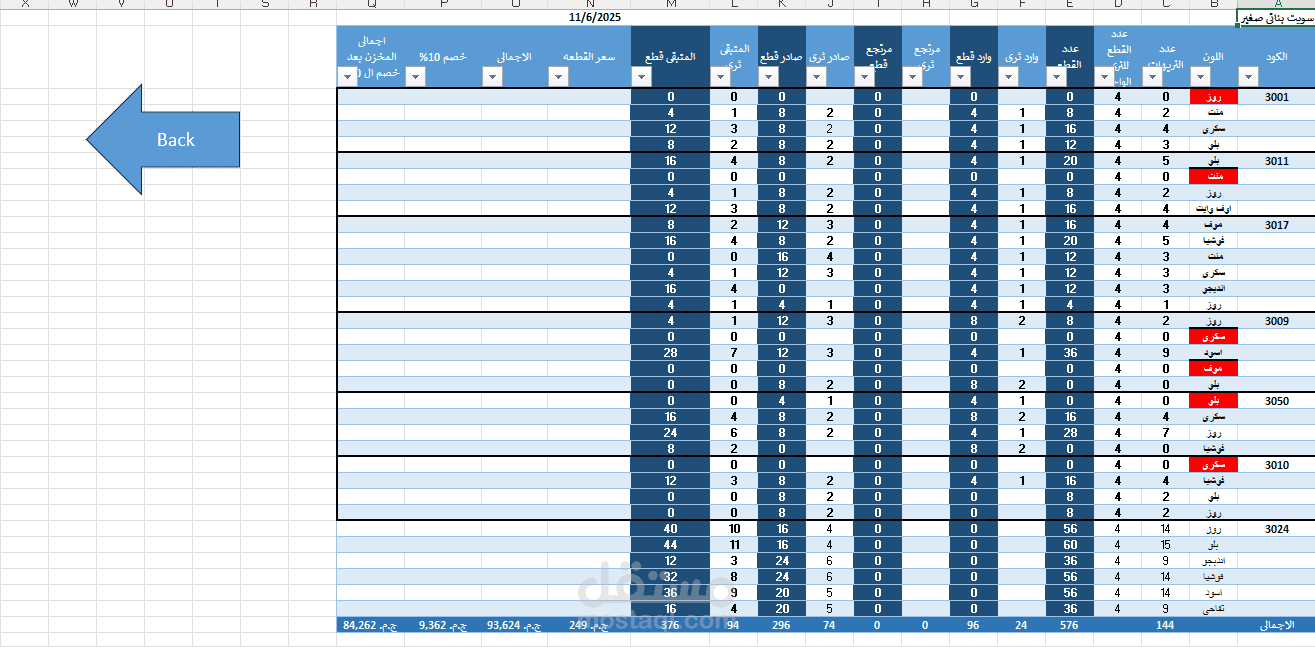 إدخال وتنظيم بيانات مخزن موديلات مصنع في Excel