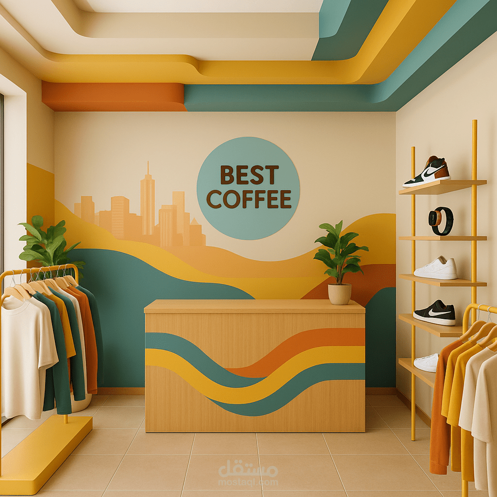 تصميم داخلي انيق و ديكور عصري احترافي لمحل ملابس