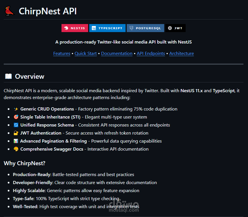 ChirpNest API يمثل موقع social media كامل يشبه twitter