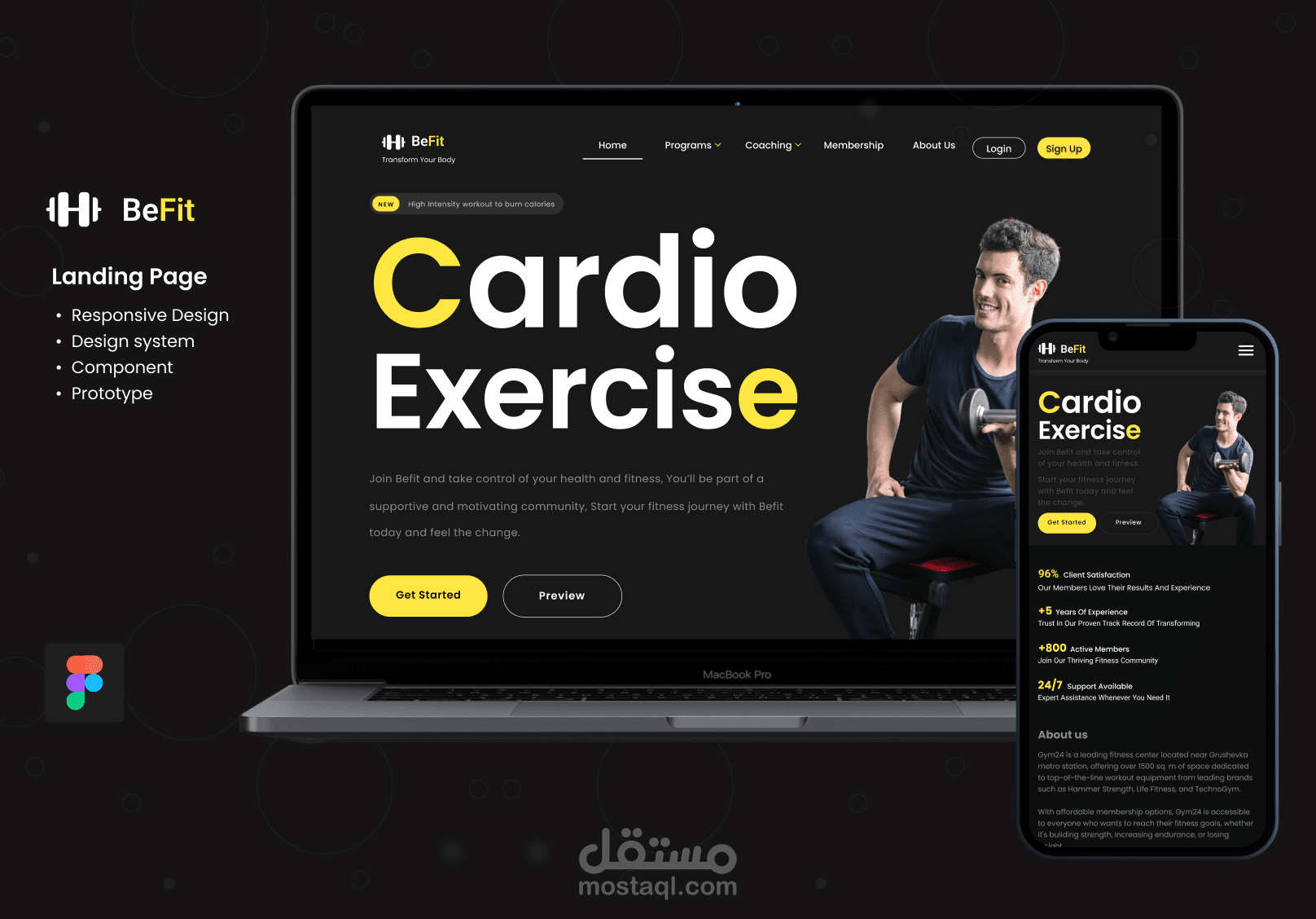 صفحة هبوط متجاوبة لموقع جيم ( Responsive Landing Page) UI UX_انطلق نحو أفضل نسخة من نفسك مع BeFit
