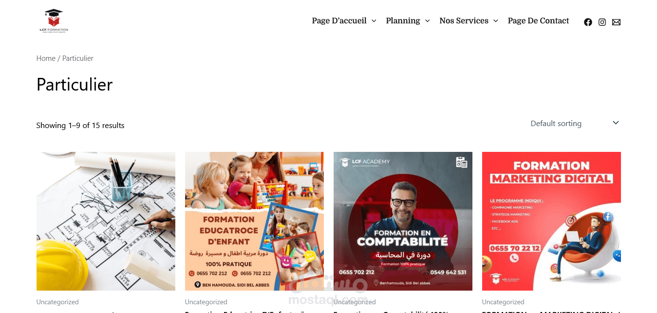 تصميم صفحة «  Nos Services particulier » لموقع LCF Academy