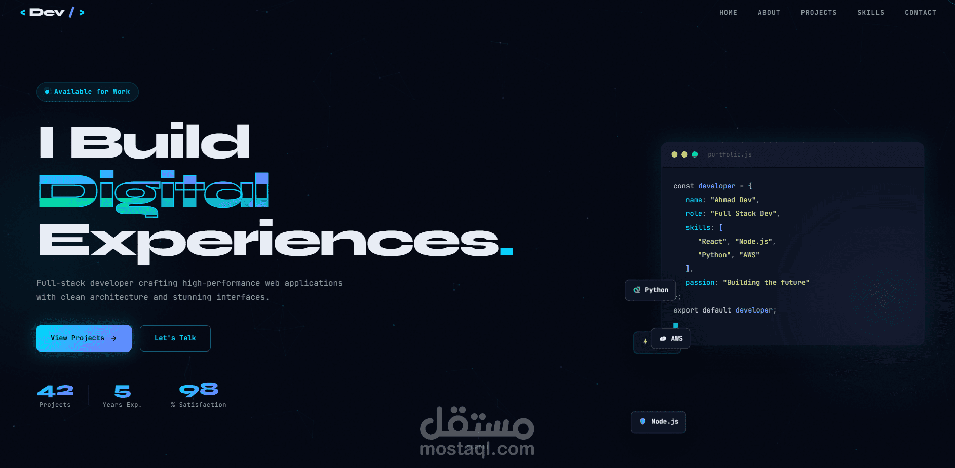 موقع بورتفوليو تفاعلي لمطور ويب