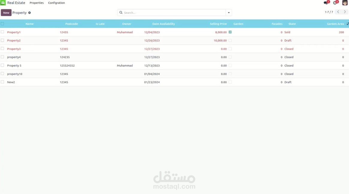 نظتم مبني علي اودوو لادارة العقارات يوفر ادارة العقارات والبيانات المتعلقة .