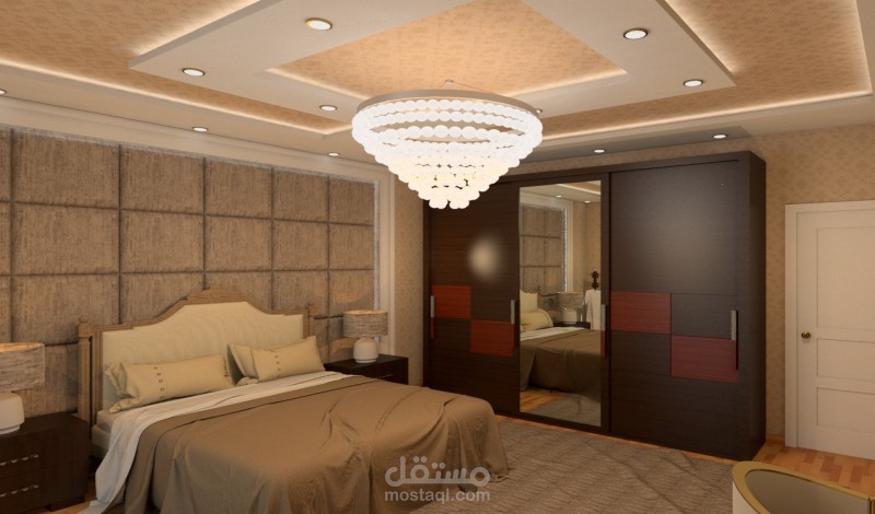 تصميم داخلي لغرفة نوم بمساحة 23 متر مربع