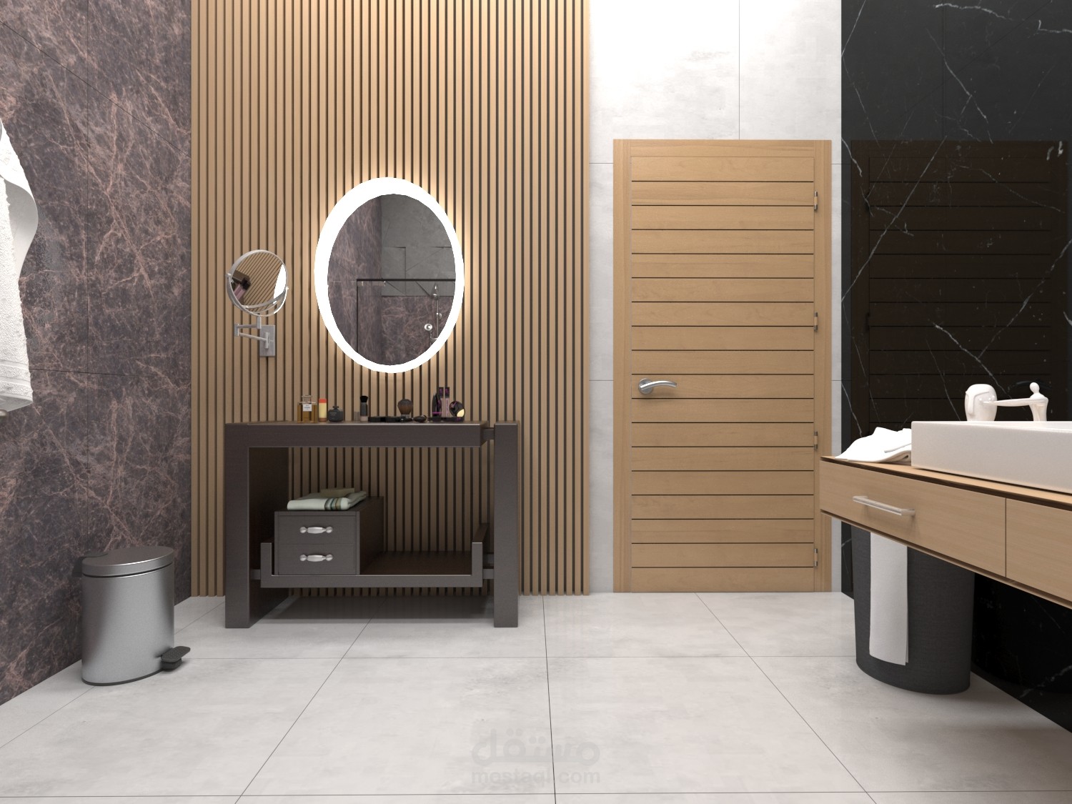 تصميم داخلي لحمام بمساحة 10.5 متر مسطح