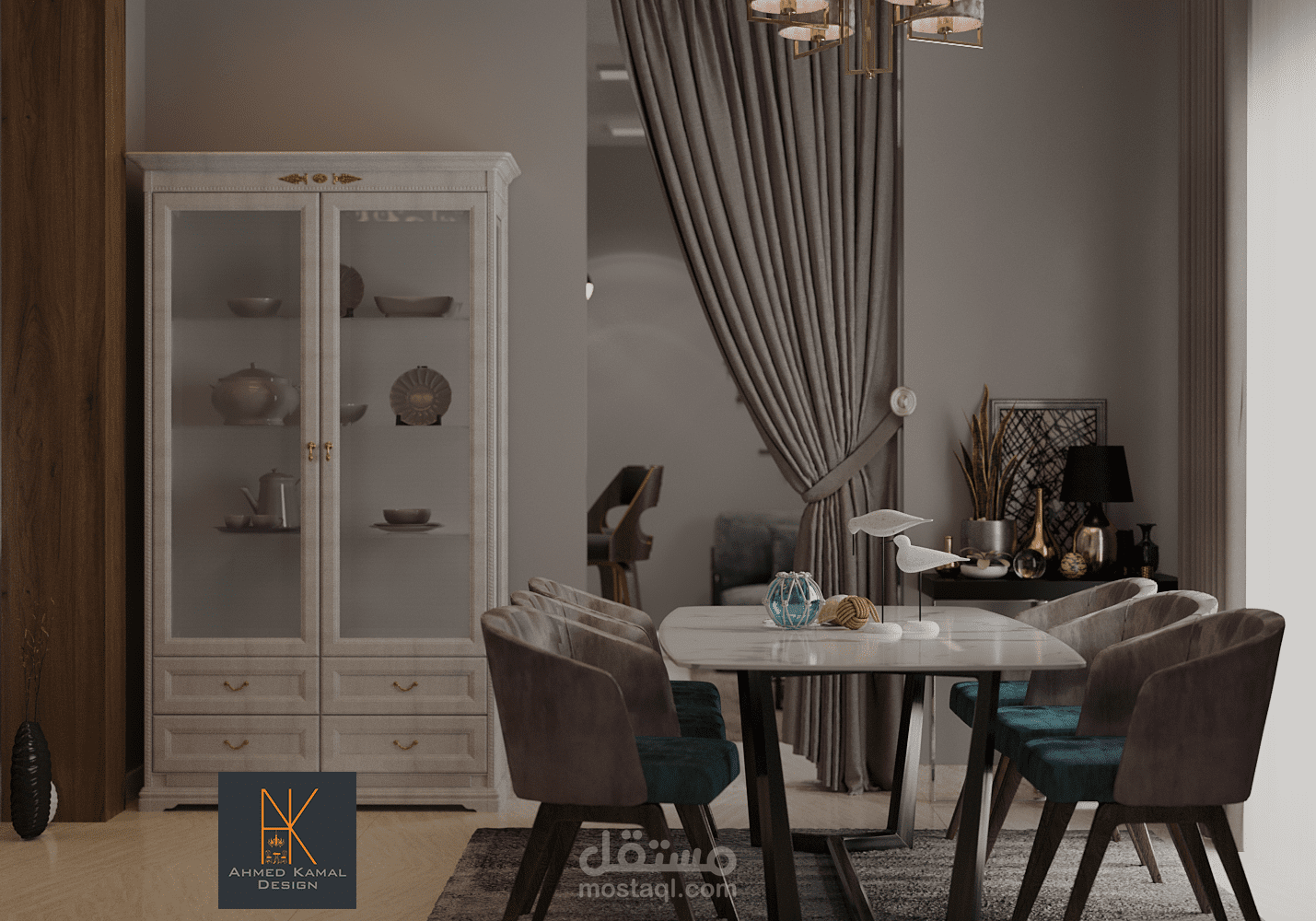 تصميم غرفة ريسبشن وغرفة طعام