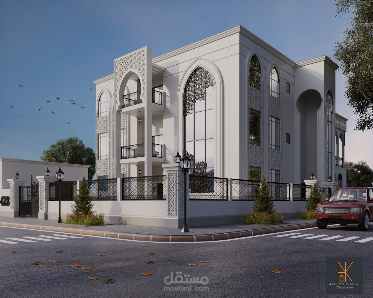 تصميم واجهه فيلا خاصة ذات طابع اسلامي حديث