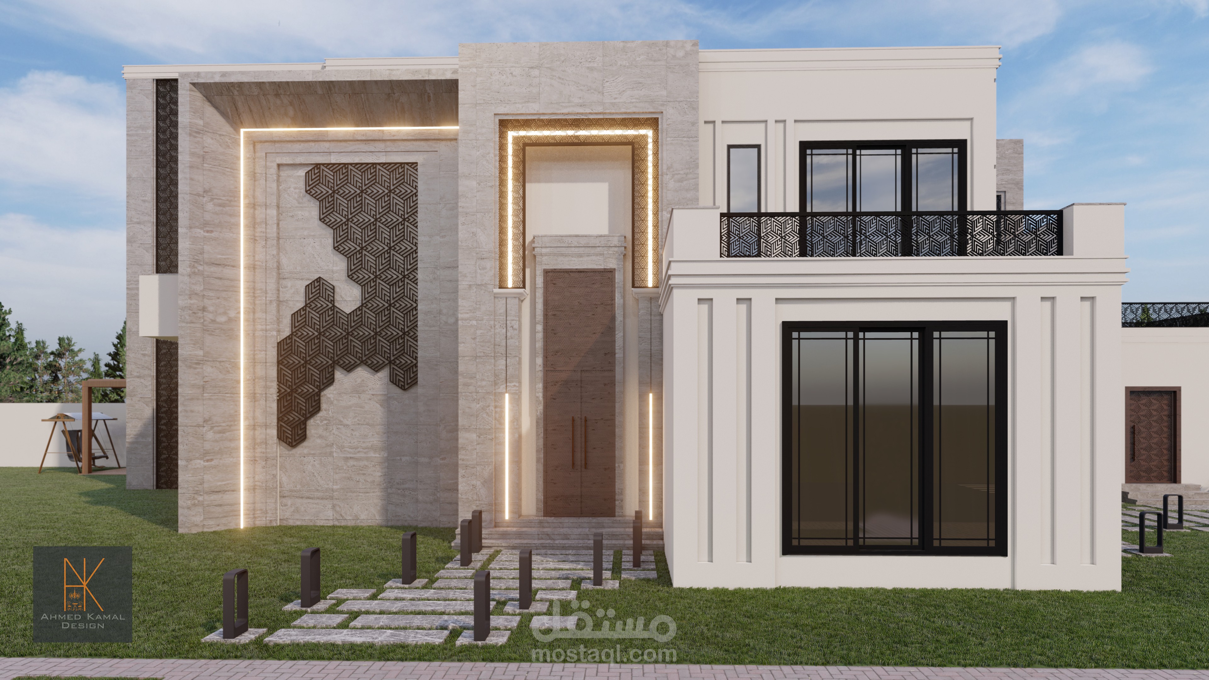 تصميم واجهه فيلا ثري دي بالمملكة العربية السعودية