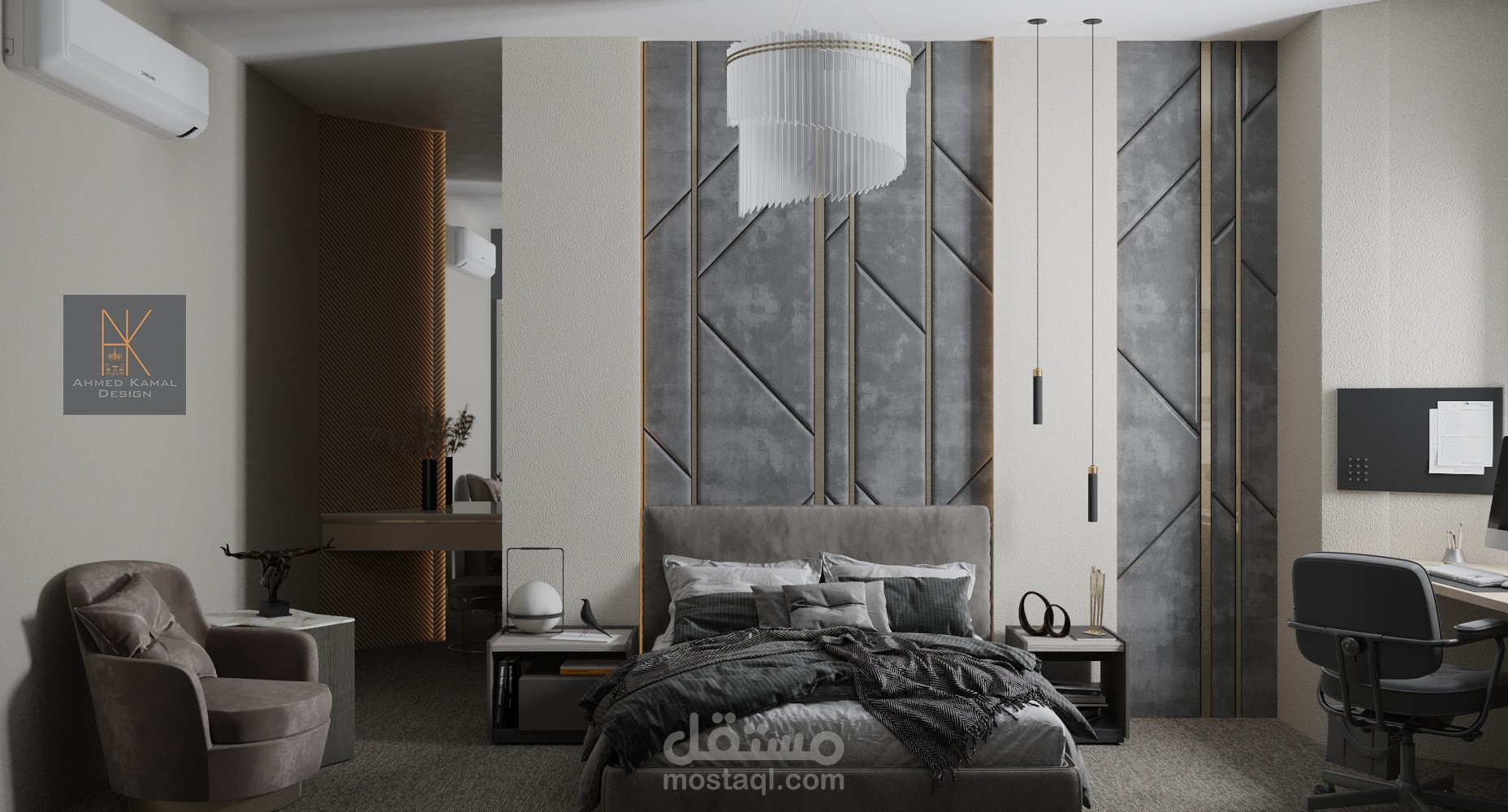 تصميم مقترحين لغرفة نوم شاب مع غرفة ملابس بالمملكة