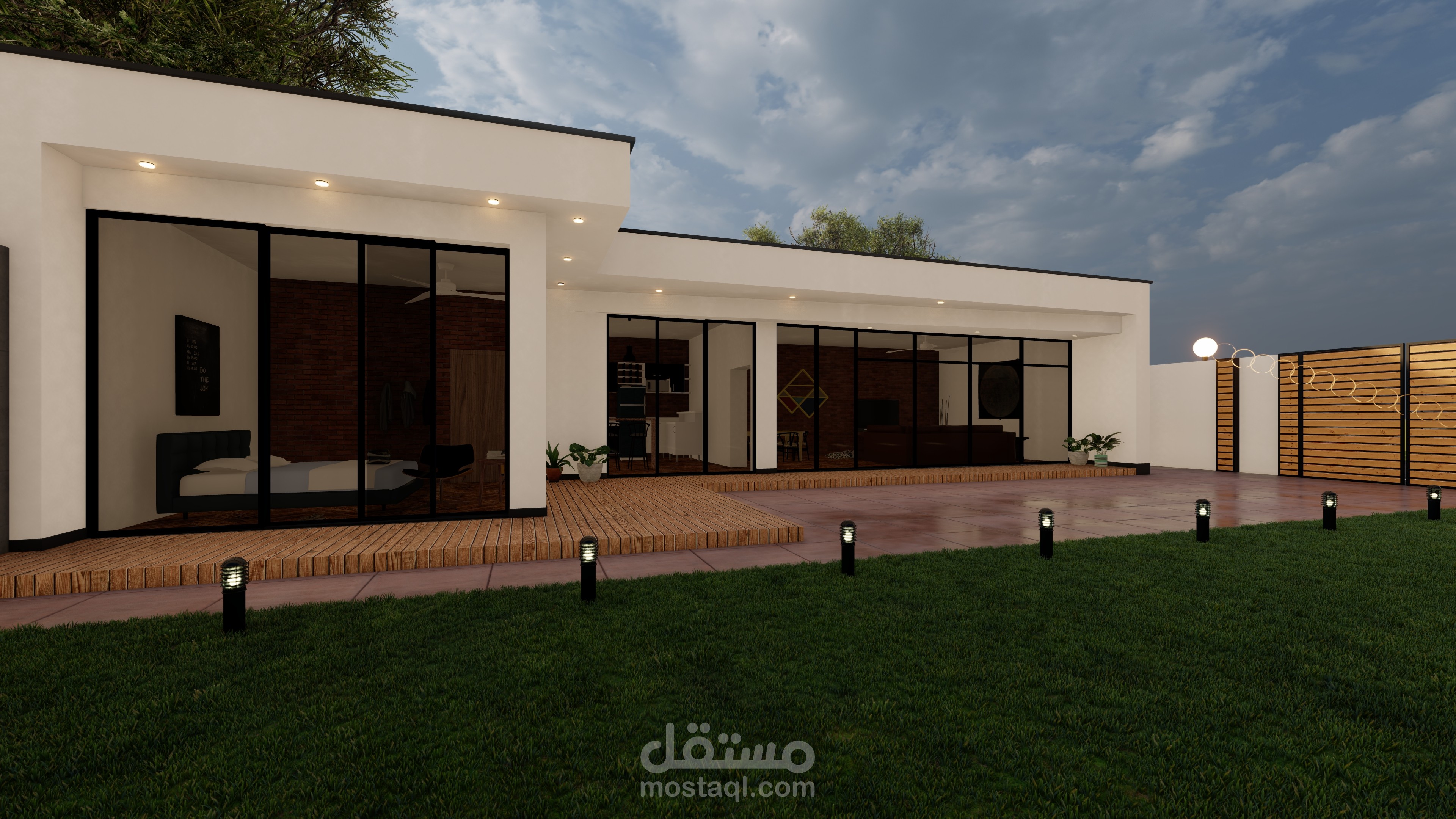 تصميم داخلي وواجهه لاستراحة دور واحد بالمملكة