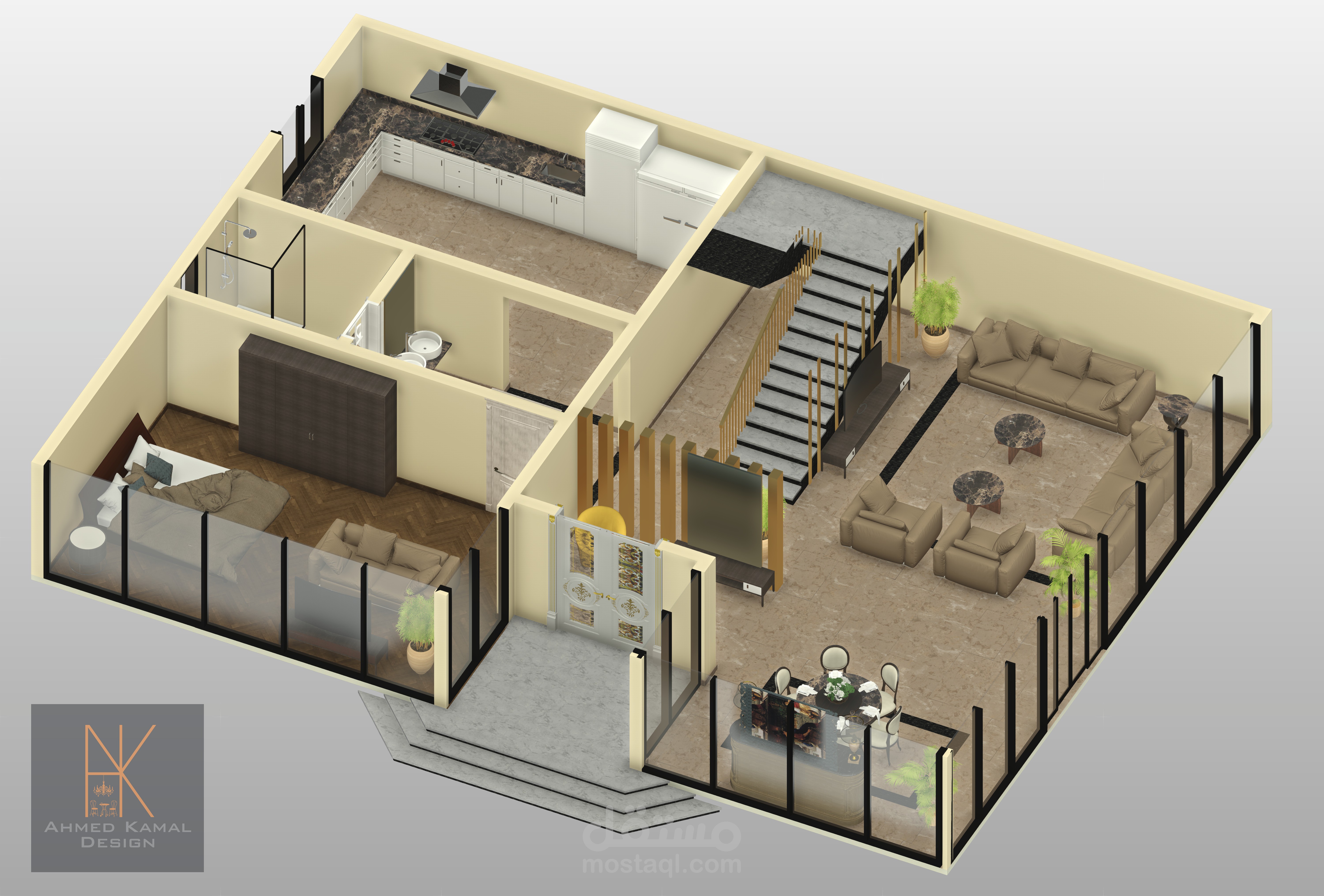 تصميم ثري دي بلان لفيلا بالمملكة 3d plan private villa