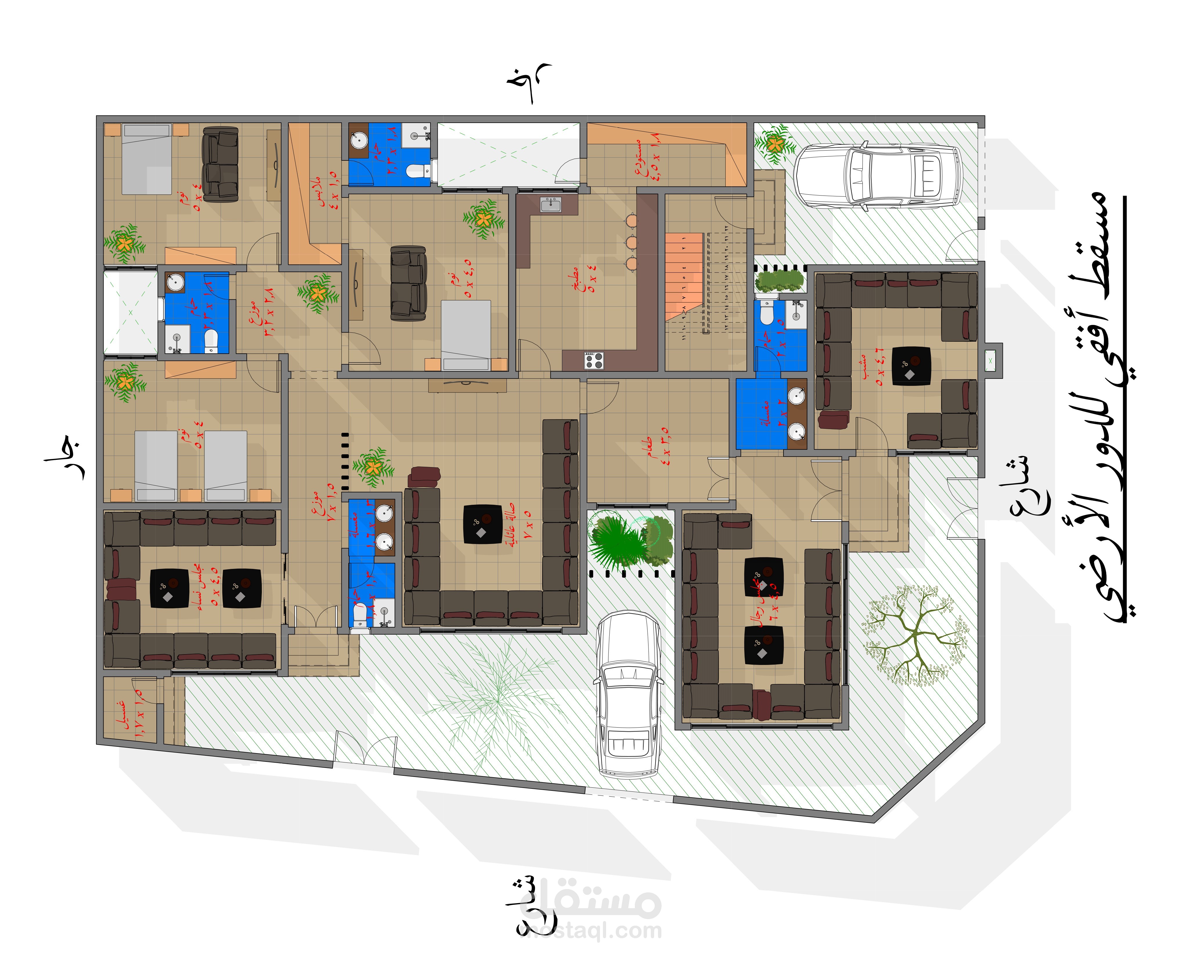 تقسيم وإظهار معماري لفيلا في المملكة العربية