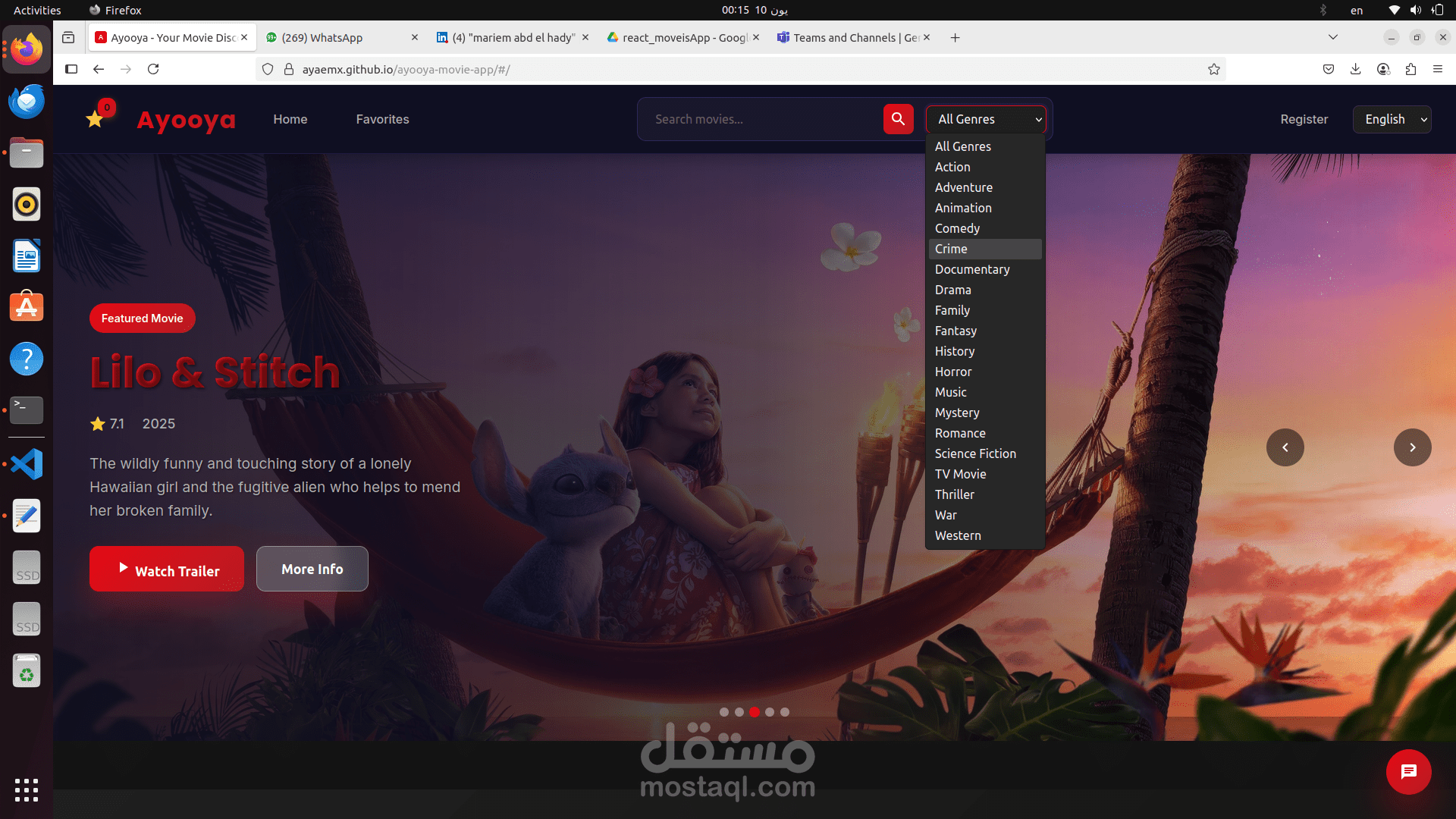 تطوير تطبيق أفلام تفاعلي مثل Netflix باستخدام React مع شات بوت ذكي ومقاطع دعائية