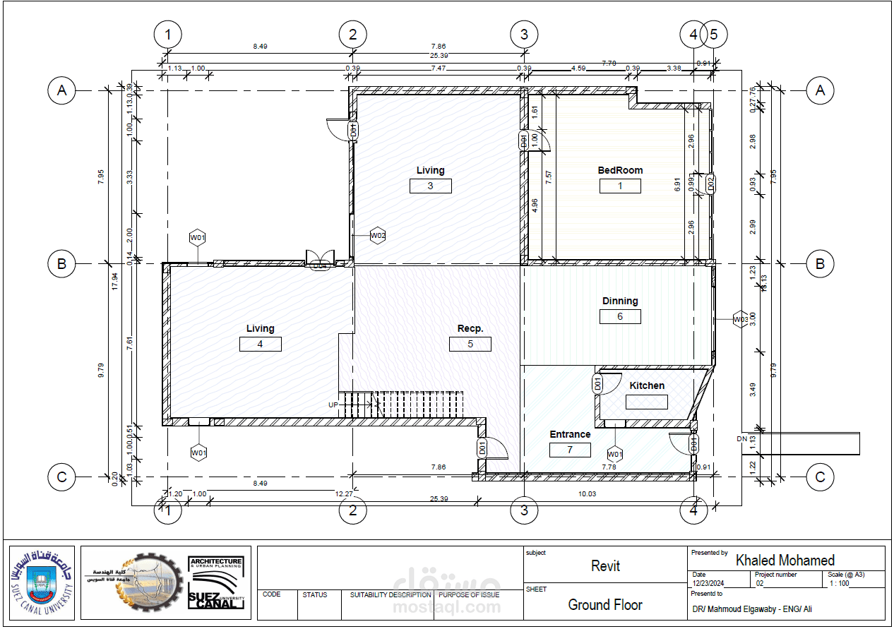مخطط معماري سكني كامل باستخدام Revit