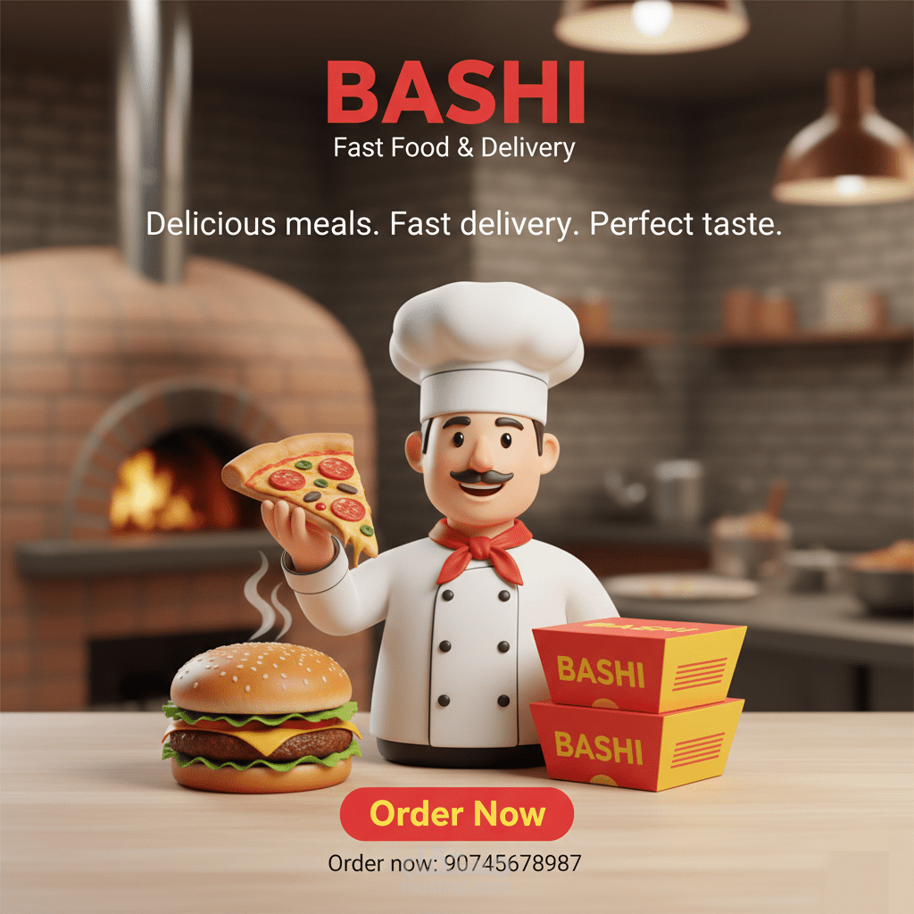 الهوية البصرية من الصورة المقدمة: "BASH!" (لمطعم/محل وجبات سريعة