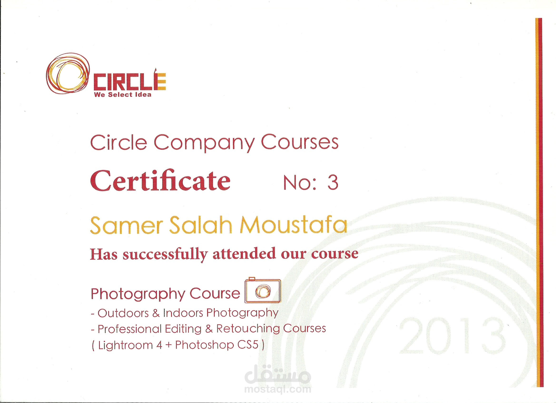 Photography certificate