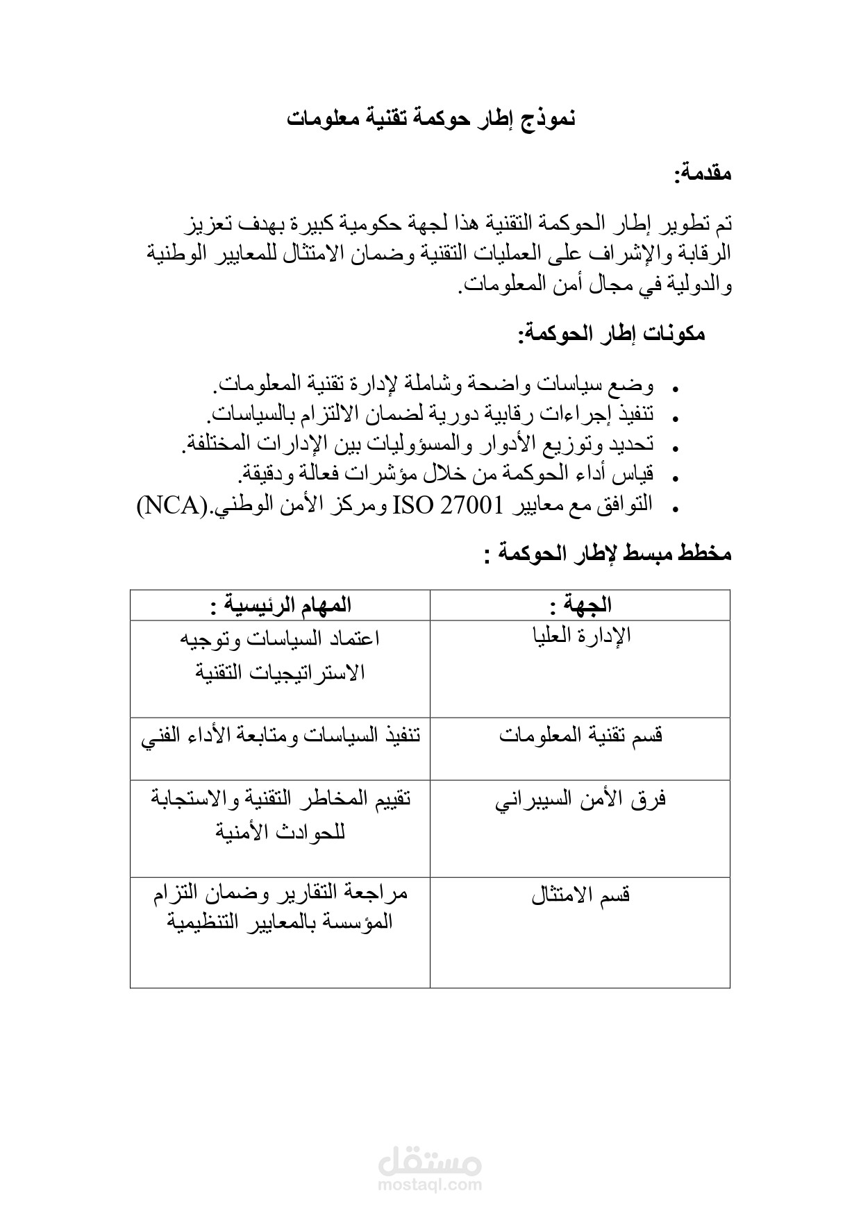 إطار حوكمة تقنية معلومات لجهة حكومية كبيرة