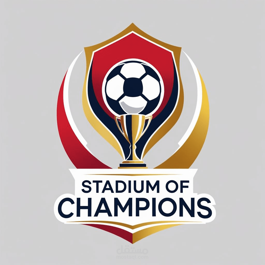 تصميم مجموعة شعارات بشكل احترافي لملعب كرة قدم شعبي يحمل اسم Stadium of Champions