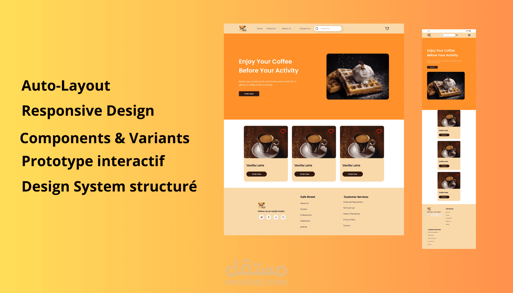 واجهة ويب كافيه بتصميم متجاوب ومنظم