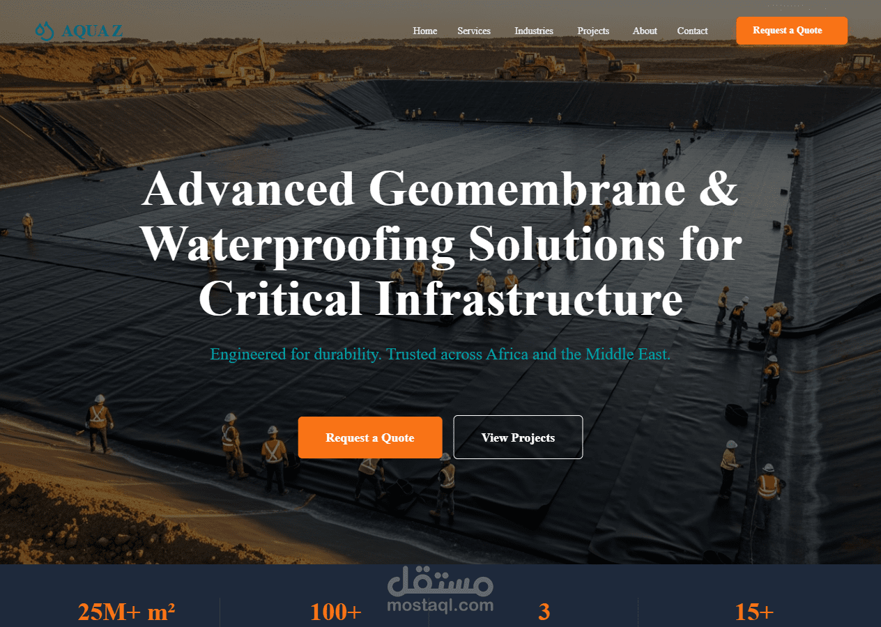 تطوير الموقع الإلكتروني الرسمي لشركة AquaZ للحلول الهندسية والعزل