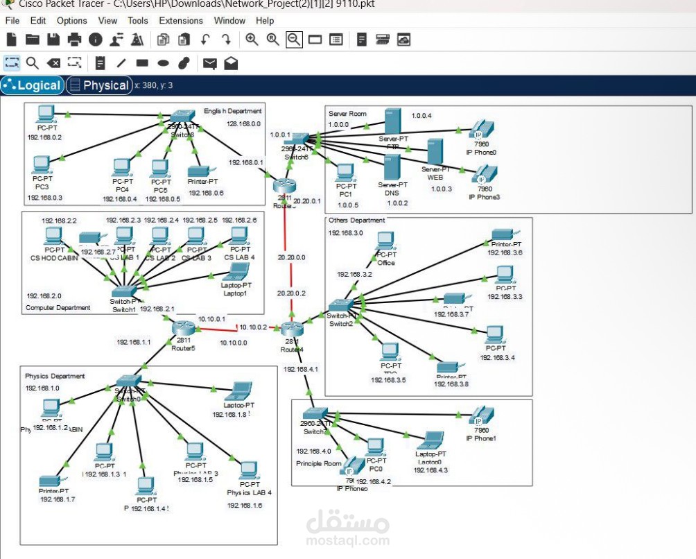 تصميم ومحاكاة شبكة أكاديمية باستخدام Cisco Packet Tracer