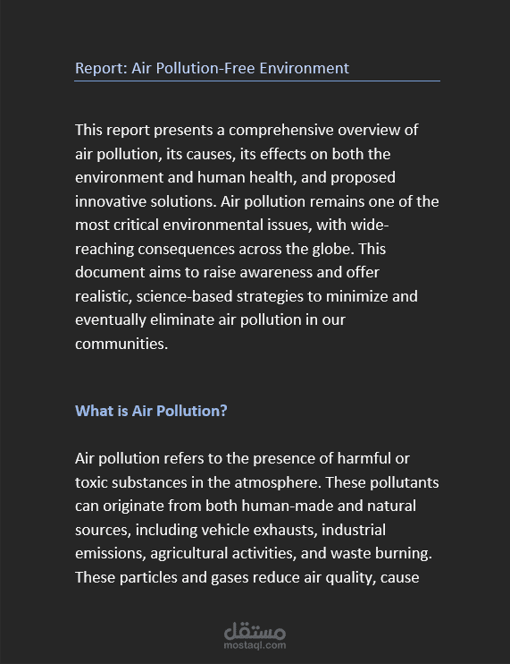 Research Report: Innovative Solutions for an Air Pollution-Free Environment