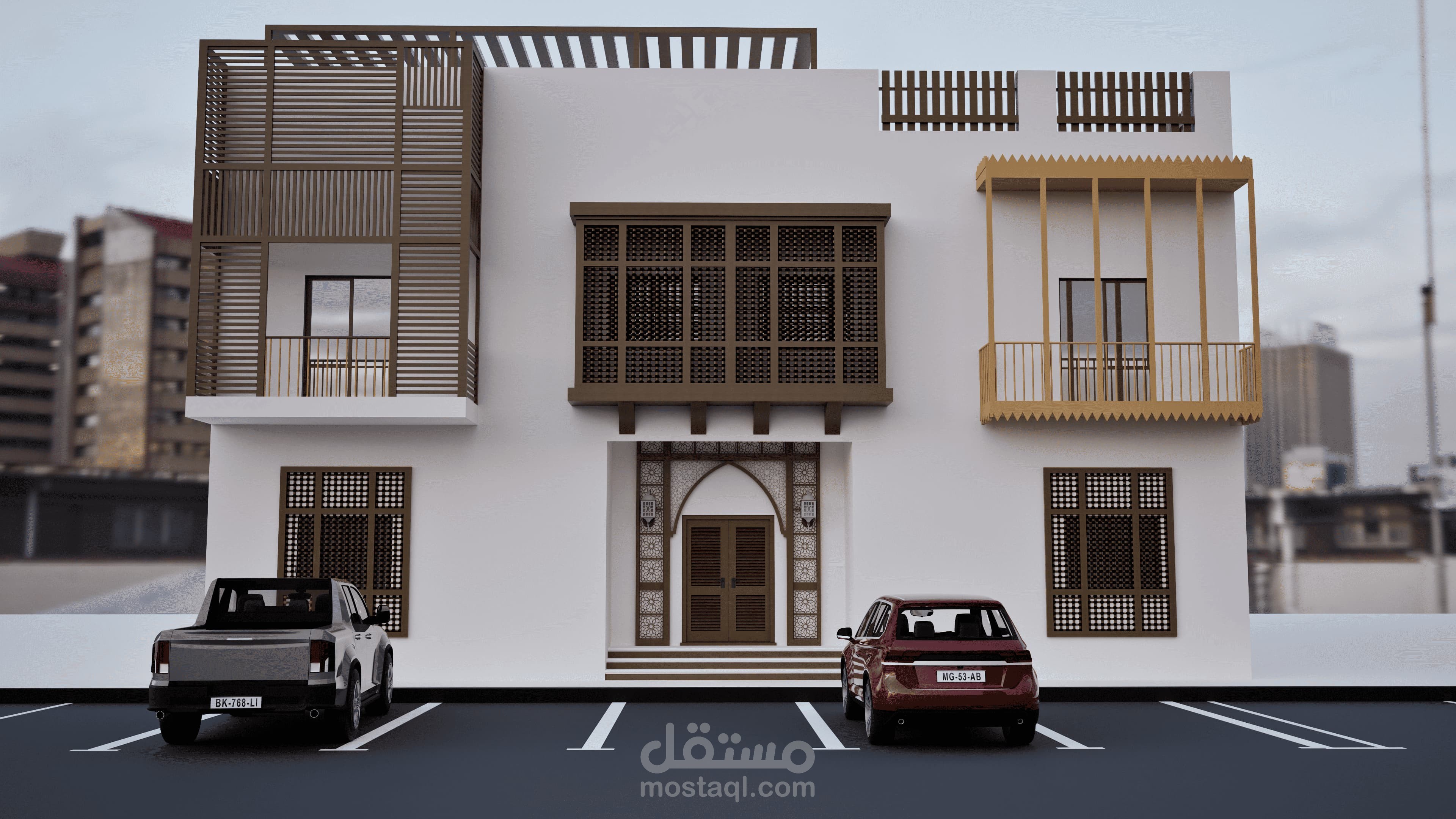 تطوير واجهة سكنية واعتمدها وفق دليل الهوية العمرانية الحجازية (قبل وبعد)