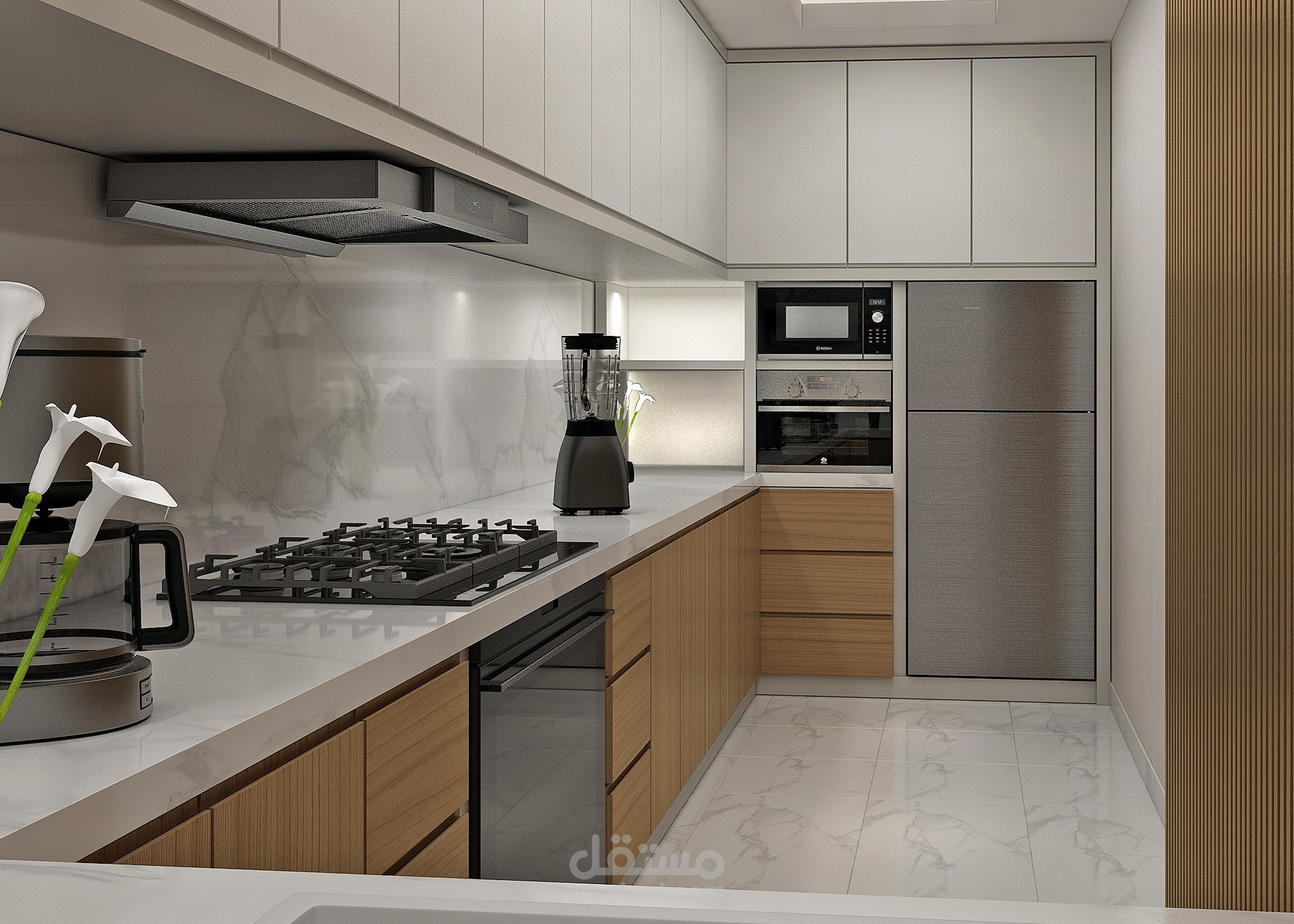 تصميم ثلاثي الأبعاد لمطبخ عصري باستخدام 3ds Max وAutoCAD