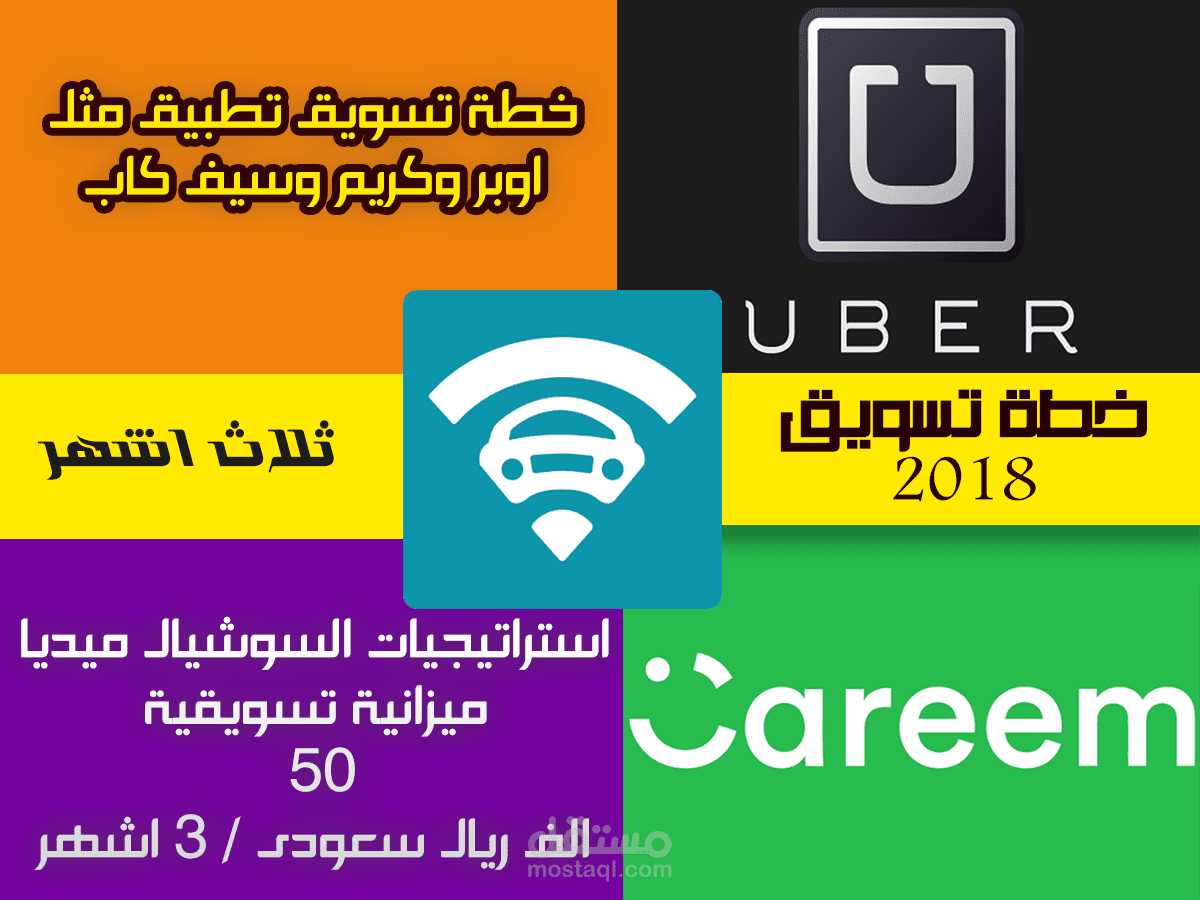 خطة تسويق تطبيق مثل اوبر وكريم وسيف كاب