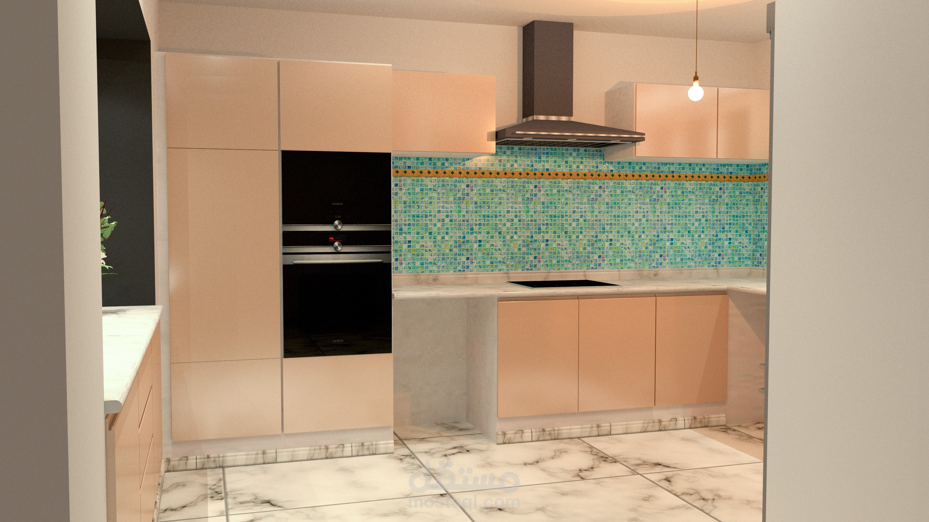 تصميم مطبخ وصالة بطريقة عصرية