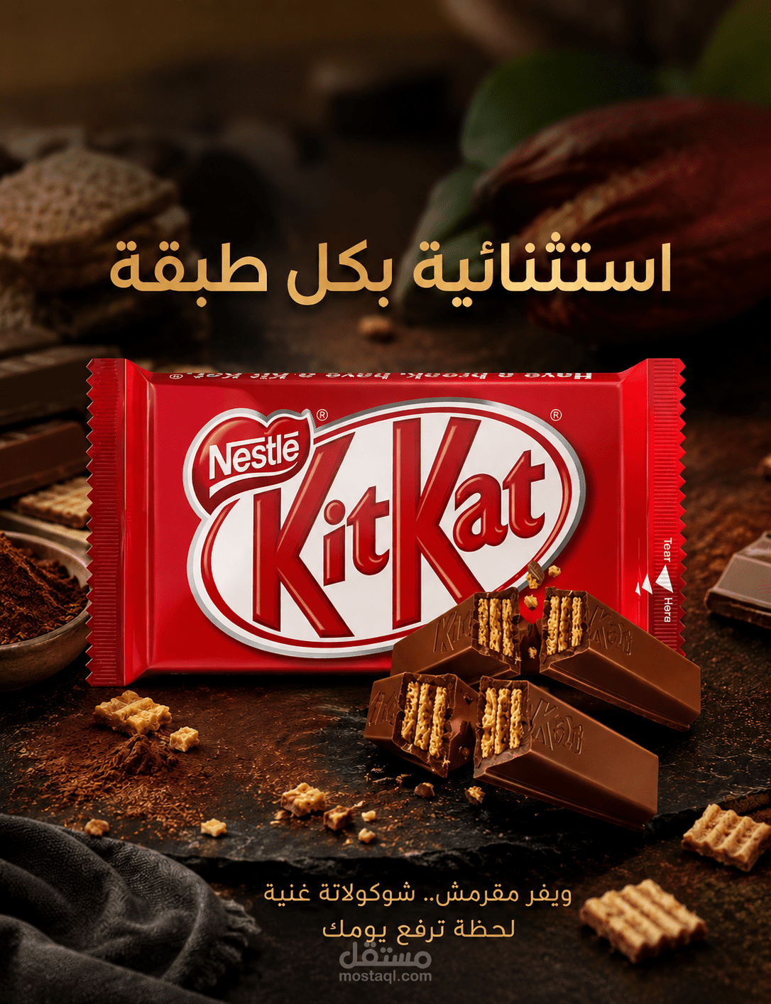 تصميم إعلان احترافي ومبتكر لمنتج شوكولاتة كيت كات (KitKat)