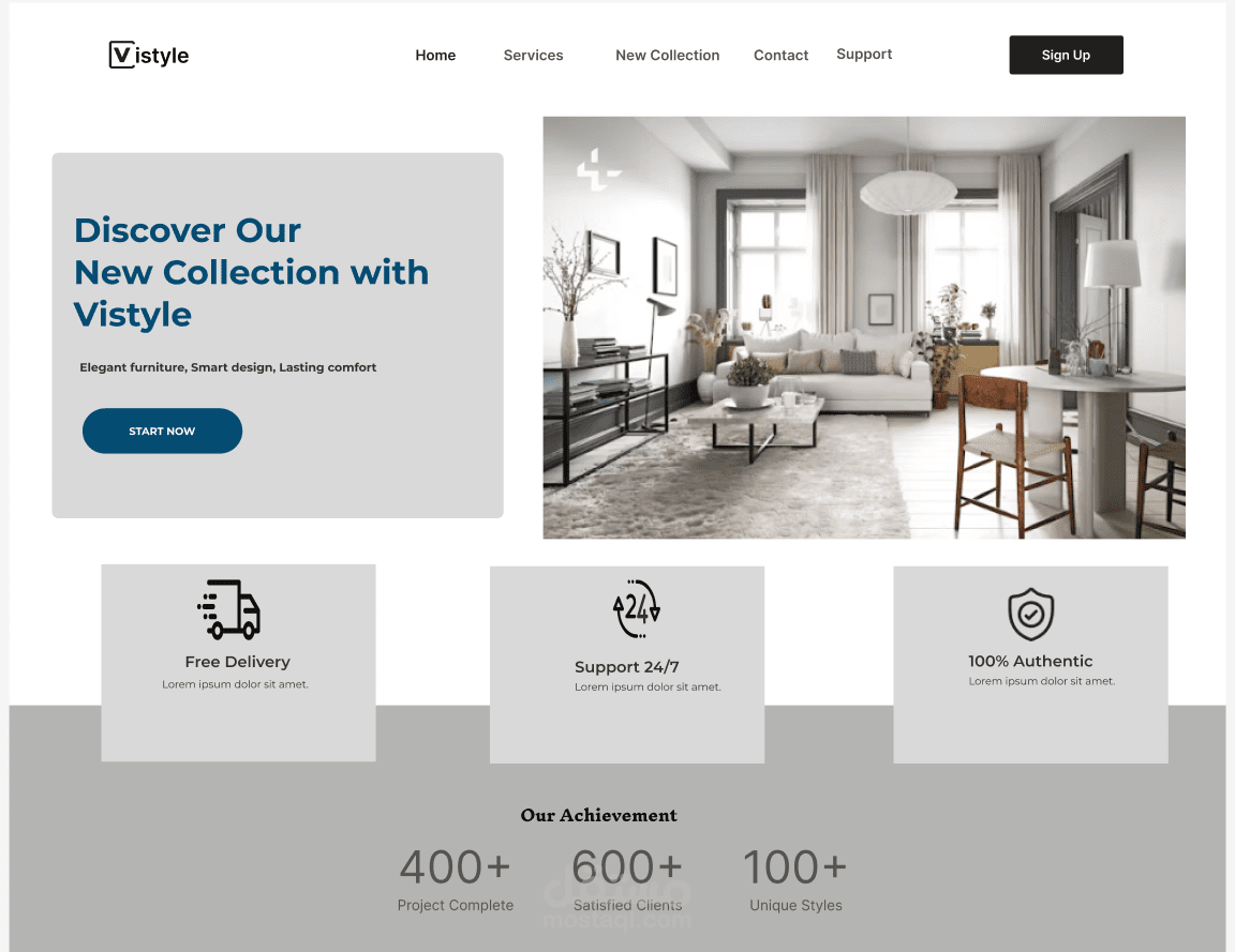 تصميم موقع Vistyle باستخدام Figma, لتصميم منازل واختيار الأثاث المناسب لذوق واحتياجات المستخدم