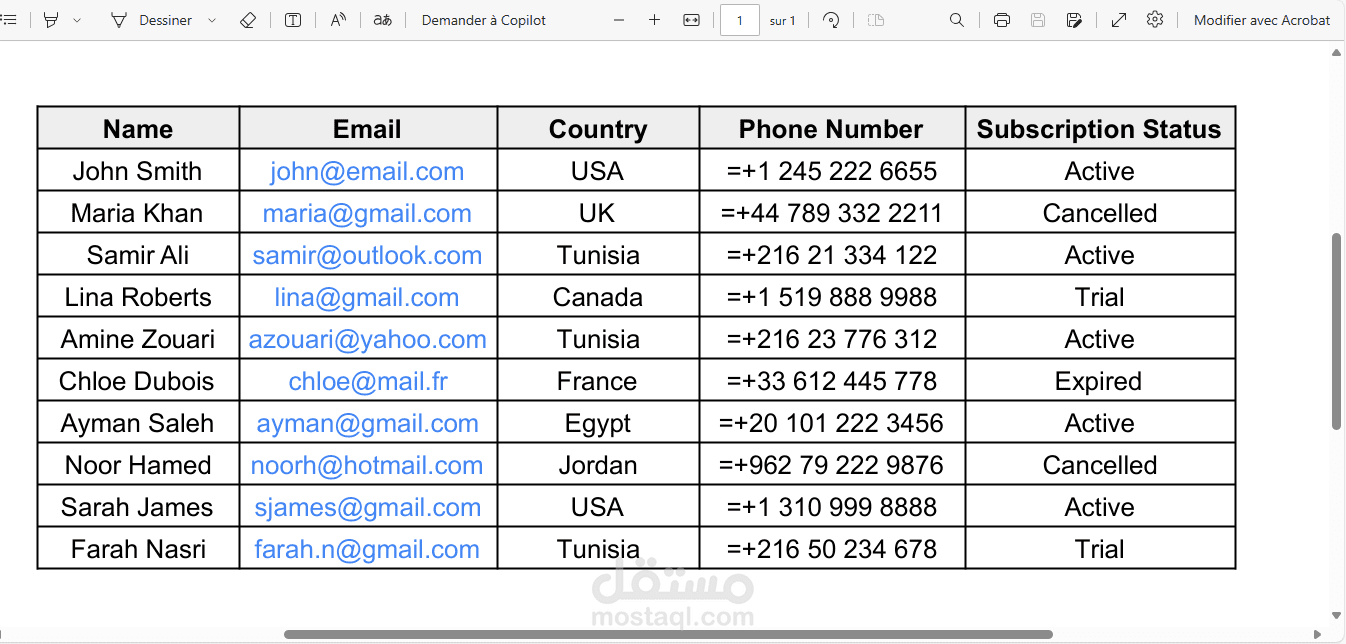 نموذج إدخال بيانات - قائمة جهات اتصال عبر Excel