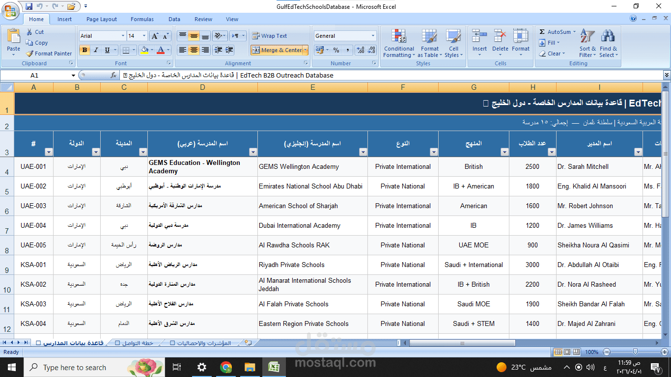 إعداد وتنفيذ خطة تسويق B2B وبناء قاعدة بيانات لقطاع تكنولوجيا التعليم (EdTech) في الخليج