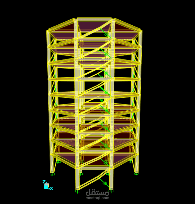 تصميم مبنى خرساني مكون من تسعة طوابق بنظام إطار مقاوم للعزوم مع استخدام أنظمة متقدمة لتخفيض الاهتزازات طبقاً لمعيار ASCE 7-22