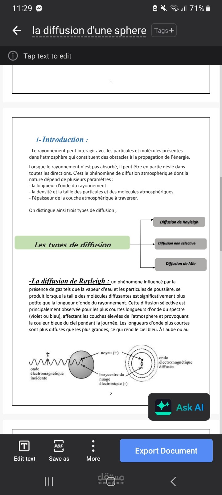 La diffusion d'une sphere