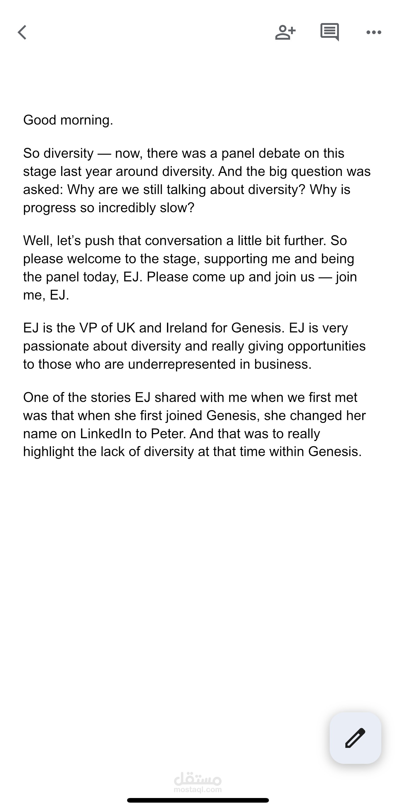 Sample Transcription – Panel Discussion on Workplace Diversity